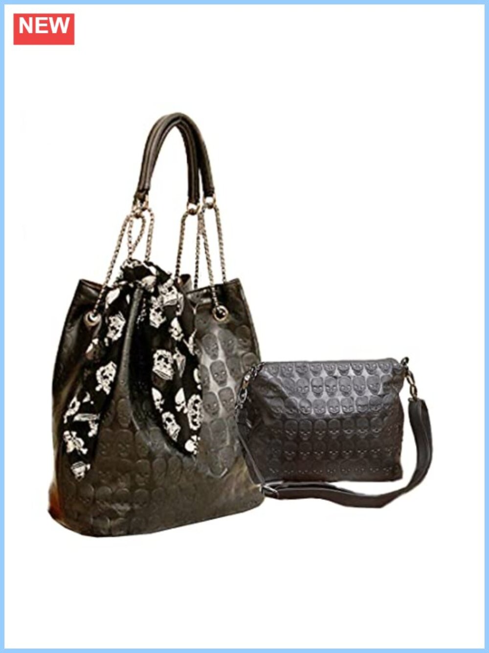 Faux Leather Skull Print Hobo Tote Shoulder Bag with Insert and Gift